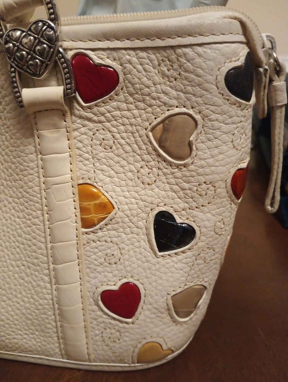 Brighton Fresca Colored Hearts white leather handbag - Picture 2 of 10